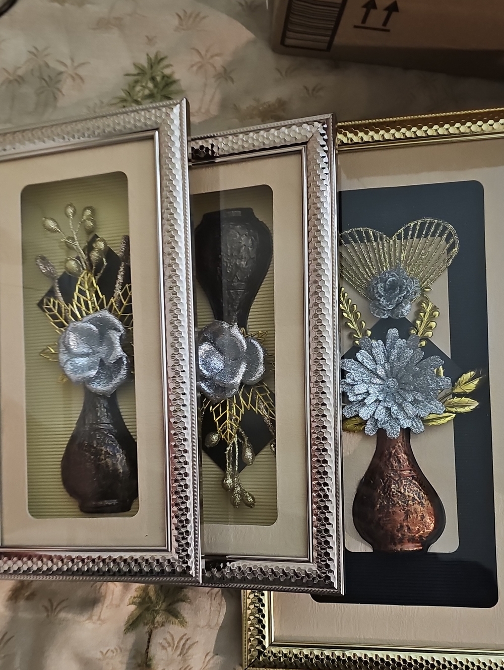 vintage 3D floral shadowbox wall art, Set Of 3